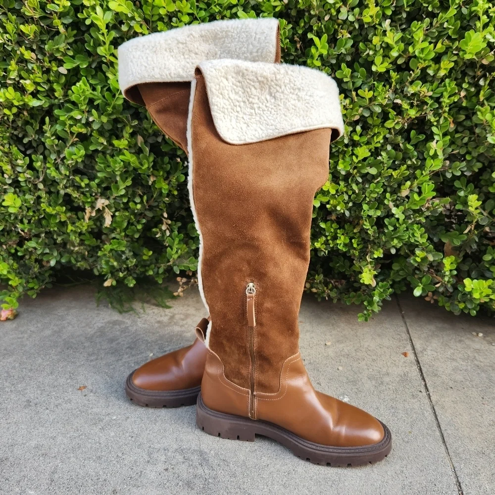 ZARA Over The Knee Boots with Fleece Trim